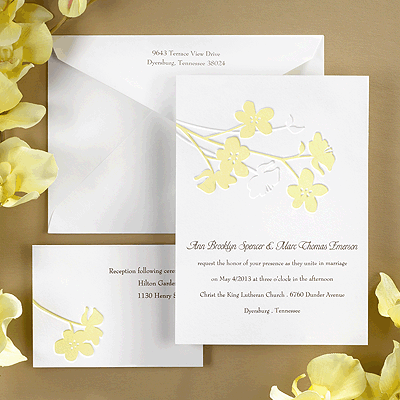 This 5 1 2 x 7 3 4 invitation is on a soft white card featuring light yellow